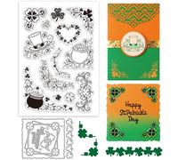 GLOBLELAND Saint Patrick's Day Corners Clear Stamps and Cutting Dies Set for Card Making Lucky Clover Silicone Transparent Stamp Torn Border Frame Die Cuts for DIY Scrapbooking Embossing Photo Album