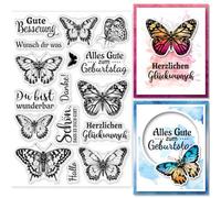 GLOBLELAND Sayings German and Butterfly Clear Stamps for DIY Scrapbooking German Emotional Word Silicone Clear Stamp Transparent Stamps Seals for Cards Making Journal Photo Album