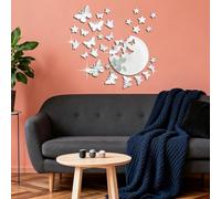 GLOBLELAND Silver Butterflies Acrylic Mirror Wall Stickers 11.81x7.87inch 2 mm Thick Round Stars 3D Self-Adhesive Acrylic Mirror Wall Decals for Bedroom Bathroom Living Room