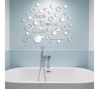 GLOBLELAND Silver Soak Bubbles Sign Acrylic Mirror Wall Stickers for Living Room 11.81x7.87 in 2.8 mm Thick Breathe Unwind Words Self-Adhesive Wall Decor Decals for Bedroom Bathroom Decorations