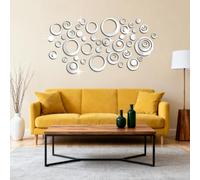 GLOBLELAND Silver Various Circles Acrylic Mirror Wall Stickers 11.81x7.87inch 2 mm Thick Round Decoration 3D Self-Adhesive Acrylic Mirror Wall Decals for Bedroom Bathroom Living Room