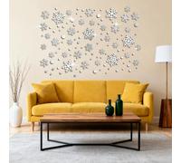 GLOBLELAND Silver Winter Snowflakes Acrylic Mirror Wall Stickers 11.81x7.87inch 2 mm Thick 3D Self-Adhesive Acrylic Mirror Wall Decals for Christmas Bedroom Bathroom Living Room