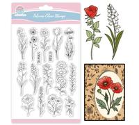 GLOBLELAND Single Flower Clear Stamps for Card Making Dandelions Flowers Words Hello Thanks Silicone Clear Stamps Seal for DIY Scrapbooking Embossing Photo Album Decor