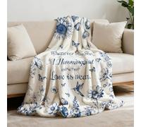 GLOBLELAND Sketch Hummingbird Flower Blanket 59x51 inch Blue White