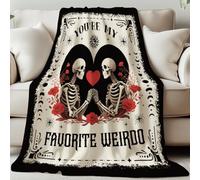 GLOBLELAND Skull Flowers Moon Phases Throw for Women Men 59×51 inch You're My Favorite Weirdo Soft Cozy Flannel Blanket Washable Fuzzy Throw Blanket for Home Office Room Bed Sofa Chair Gift