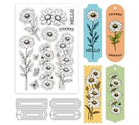 GLOBLELAND Spring Daisy Bookmark Clear Stamp and Cutting Dies Set for Card Making Flowers Butterfly Silicone Clear Stamp Metal Frame Die Cuts for DIY Scrapbooking Photo Album Decorative