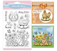 GLOBLELAND Spring Easter Rabbit Clear Stamps for Card Making Easter Chicken Silicone Clear Stamps Greetings Happy Easter Transparent Stamps Seal for DIY Scrapbooking Embossing Photo Album Decor