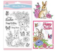 GLOBLELAND Spring Easter Rabbit Clear Stamps for Card Making Flowers Corner Silicone Clear Stamps Greetings Happy Easter Transparent Stamps Seal for DIY Scrapbooking Embossing Photo Album Decor