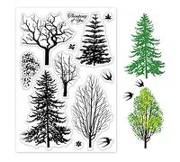 GLOBLELAND Spring Forest Clear Stamps Trees Swallows Silicone Clear Stamp Seals for Cards Making DIY Scrapbooking Photo Journal Album Decoration