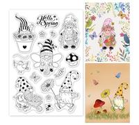 GLOBLELAND Spring Gnome Clear Stamps for Crafting Spring Flower Silicone Stamp Seal Bee Butterfly Transparent Stamps for Cards Making Photo Journal Decoration DIY Scrapbooking