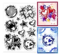 GLOBLELAND Stains Background Clear Stamps 8.3x5.8 inch Circle Heart Star Graffiti Background Silicone Clear Stamp Seals Ink Stains Transparent Stamps for DIY Scrapbooking Cards Making