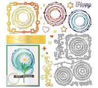 GLOBLELAND Stars Lines Frame Cutting Dies for Card Making Circular Frames Die Cuts Heart Star Borders Metal Die Cut Dies for DIY Scrapbooking Embossing Photo Album Craft Decor