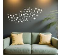 GLOBLELAND Stars Silver Sign Acrylic Mirror Wall Stickers for Living Room 40.55x17.72in 2.8 mm Thick Milky Way Free Combination Self-Adhesive Wall Decor Decals for Bedroom Kitchen Decorations