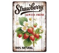 GLOBLELAND Strawberry Metal Tin Sign 8x12in "Strawberry Always Fresh" Vintage Painting Tin Signs Fruit Wall Poster Plaque for Kitchen Wall Decor Dining Room Home Breakfast Table Fruit Stall