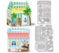 GLOBLELAND Summer 3D Beach House Box Cutting Dies for DIY Scrapbooking Metal Gift Box Cut Dies Summer Seagulls Coconut Trees Die Cuts for Card Making Embossing Photo Album Craft Decor