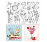 GLOBLELAND Summer Fruit Drinks Clear Stamps Ice Cream Cupcakes Silicone Clear Stamp Transparent Stamps Seals for Cards Making DIY Scrapbooking Journal Decoration