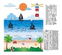GLOBLELAND Summer Sailboats Coconut Trees Cutting Dies for Card Making Lighthouse Metal Wave Die Cut Layered Ocean Cutting Dies for Scrapbooking Paper Crafts DIY Cards Photo Album Decor