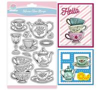GLOBLELAND Teacup Teapot Clear Stamp for Scrapbooking Flower Pattern Silicone Stamps Vintage Tableware Transparent Stamp for Card Making DIY Embossing Journaling