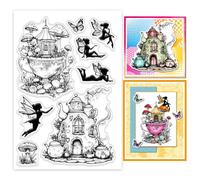 GLOBLELAND Teapot Cup House Clear Stamps Fairy Mushroom Silicone Clear Stamp Seals Transparent Stamps for DIY Scrapbooking Cards Making Photo Album Journal