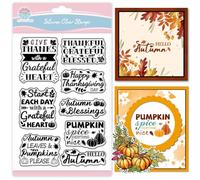 GLOBLELAND Thanksgiving Text Clear Stamps for Scrapbooking Autumn Greetings Silicone Stamps Pumpkin Maple Leaves Transparent Stamp for Card Making DIY Embossing Journaling