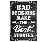 GLOBLELAND The Best Stories Metal Tin Sign "Bad Decisions Make the Best Stories" Inspiring Phrases Vintage Painting Tin Sign 12x8inch Retro Wall Art Plaque Poster for Home Bedroom Bar Club Decoration