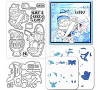 GLOBLELAND Toilet Gnome Clear Stamps Cutting Dies PET Painting Stencils for Card Making Dwarf Fishing Silicone Stamp Metal Greetings Die Cuts PET Paint Stencils for DIY Scrapbooking