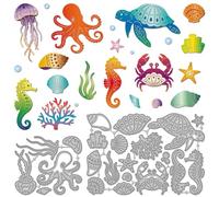 GLOBLELAND Turtle Jellyfish Cutting Dies for Card Making Octopus Metal Seahorse Die Cut Marine Animals Summer Ocean Cutting Dies for Scrapbooking Paper Crafts DIY Cards Photo Album Decor