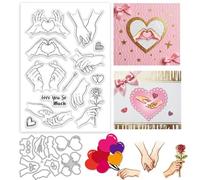 GLOBLELAND Valentine's Day Clear Stamps and Metal Die Cuts Love Heart Hands Transparent Stamp Heart Gesture Cutting Dies for Card Making Embossing Scrapbooking