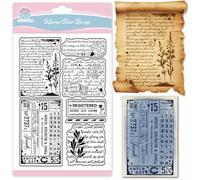 GLOBLELAND Vintage Background Clear Stamp for Scrapbooking Text Texture Silicone Stamps Retro Plants Transparent Stamp for Card Making DIY Embossing Journaling