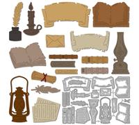 GLOBLELAND Vintage Books Cutting Dies for Card Making Oil Lamp Corner Metal Die Cuts Retro Scroll Envelopes Die Cut Dies for DIY Embossing Scrapbooking Paper Crafts Decor