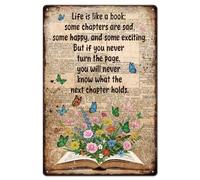 GLOBLELAND Vintage Books Metal Tin Sign 8x12in Encouraging Poetry Vintage Painting Tin Signs Wall Poster Plaque for Libraries Reading Rooms Bookshops Study Areas Living Rooms Cozy Corners
