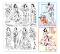 GLOBLELAND Vintage Bride Lady Clear Stamps for Cards Making 8.27x5.83inch Retro Dress Woman Clear Stamp Seals for DIY Scrapbooking Photo Album Journal Home Decoration