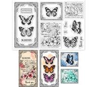 GLOBLELAND Vintage Butterfly Clear Stamps for DIY Scrapbooking Retro Words Background Silicone Clear Stamp Seals Transparent Stamps for Cards Making Photo Album Journal Home Decoration