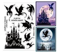 GLOBLELAND Vintage Castle and Dragon Clear Stamps Medieval Style Western Dragon Transparent Stamps Silicone Clear Stamp Seals for DIY Scrapbooking Art Journals Decorative Cards Making