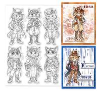 GLOBLELAND Vintage Cat Clear Stamps for Card Making Animals Retro Clothes Silicone Clear Stamps Seal for DIY Scrapbooking Embossing Paper Album Craft Decor