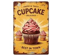GLOBLELAND Vintage Cupcakes Metal Tin Sign 12x8 inch Funny Cakes Tin Signs Retro Delicious Foods Wall Poster Plaque for Home Kitchen Store Coffee Cafe Pub Bar Restaurant Man Cave Decor