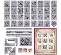 GLOBLELAND Vintage Date Corner Cling Rubber Stamp 8.66x7inch Number Text Background EVA Cling Mount Stamps Retro Border Rubber Stamps Set for Card Making Photo Album Decor Decoration DIY Scrapbooking