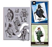GLOBLELAND Vintage Gentlemen Animals Cling Rubber Stamps 8.7x7 inch Retro Hedgehog Dog EVA Cling Mount Stamp Elegant Fox Crow Crocodile Rubber Stamps Set for Card Making Photo Album DIY Scrapbooking