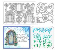 GLOBLELAND Vintage Gothic Architecture Clear Silicone Stamp Metal Window Door Frame Cutting Die Cuts Layering Branches Leaves Paint Craft Stencils for Card Making Scrapbooking Craft DIY Embossing