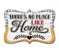 GLOBLELAND Vintage Home Copywriting Metal Tin Sign 10.6x7.2inch Funny Blue Buffalo Plaid Plaque Poster Retro Warming Texts There's No Place Like Home Metal Wall Art Decor for Man Cave