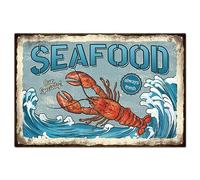 GLOBLELAND Vintage Lobster and Seafood Funny Word Metal Tin Sign For Garage Man Personalized Signs Garden Cave Signs Art Plaque Poster Wall Decor for Home Kitchen Bar Club 8×12inch