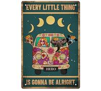 GLOBLELAND Vintage Metal Car Tin Sign Funny Retro Every Little Thing is Gonna be Alright Metal Wall Decor Decorative Tin Sign Art Plaque Poster 8×12inch for Home Kitchen Club Decoration
