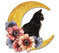 GLOBLELAND Vintage Metal Moon and Black Cat Tin Sign Retro Flower Moon Plaque Poster Metal Wall Decorative Tin Signs for Home Room Office Garden Cafe Decoration