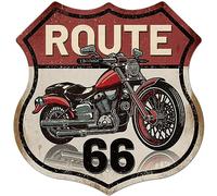 GLOBLELAND Vintage Metal Motorcycle Tin Sign Retro Route 66 Shield 12×12"