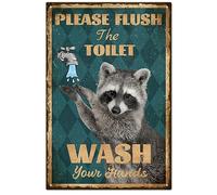 GLOBLELAND Vintage Metal Tin Sign Funny Retro Please Flush The Toilet Metal Wall Decor Decorative Tin Sign Art Plaque Poster 8×12inch/20x30cm for Home Kitchen Bar Club Decoration