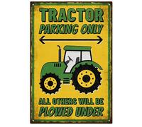 GLOBLELAND Vintage Metal Tin Sign Funny "Tractor Parking Only" Retro Metal Wall Decor Decorative Tin Sign Art Plaque Poster 8×12inch/20x30cm for Home Kitchen Bar Club Decoration