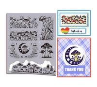 GLOBLELAND Vintage Mushroom Edge Cling Rubber Stamps 8.7x7 inch Magic Moons Phase EVA Cling Mount Stamp Mushroom Plants Border Rubber Stamps Set for Card Making Photo Album DIY Scrapbooking