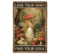 GLOBLELAND Vintage Mushroom Hunter Metal Tin Sign 12x8 inch Mind and Soul Tin Signs Decor Forest Plants Woman Metal Wall Plaque for Home Room Farmhouse Cafes Office Store Bar Kitchen Garden Decor