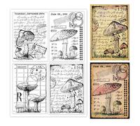 GLOBLELAND Vintage Mushrooms Background Clear Stamps Retro Postcard Words Silicone Clear Stamp Seals for Cards Making DIY Scrapbooking Photo Journal Album Decoration, 21x14.8cm