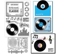 GLOBLELAND Vintage Music Clear Stamps and Cutting Dies Set for Card Making Music Records Silicone Transparent Stamp Retro Phonograph Frame Metal Die Cuts for Birthday DIY Scrapbooking Photo Album